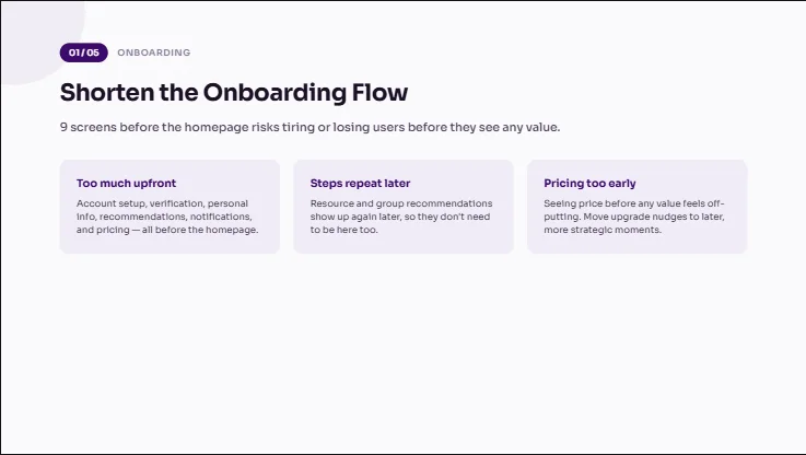 Audit finding 1 of 5: shorten the onboarding flow