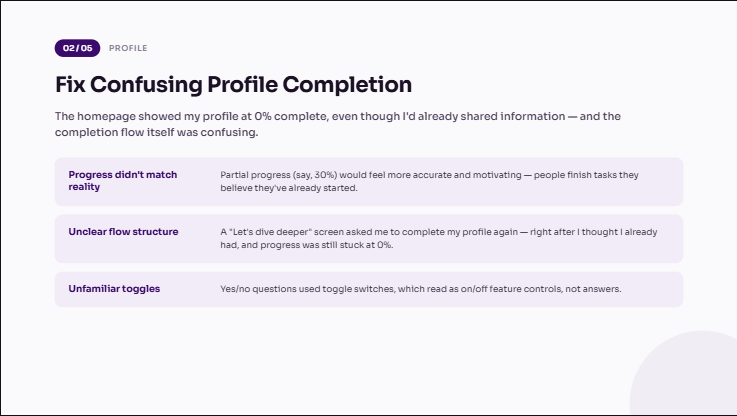 Audit finding 2 of 5: fix confusing profile completion