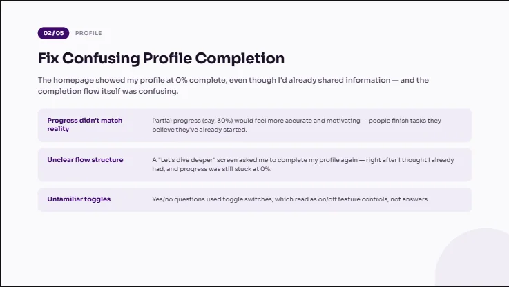 Audit finding 2 of 5: fix confusing profile completion