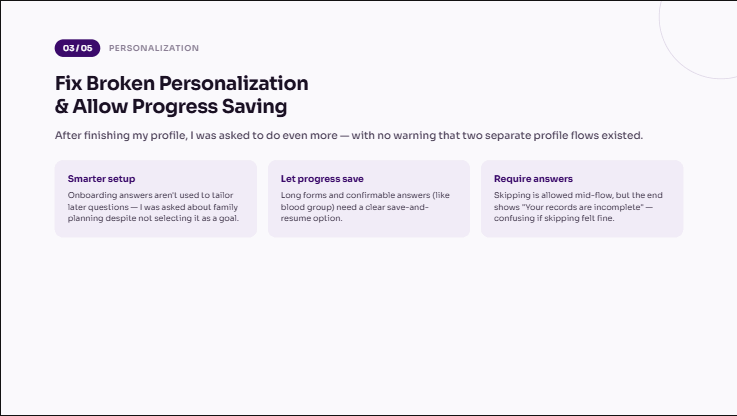 Audit finding 3 of 5: fix broken personalization and allow progress saving