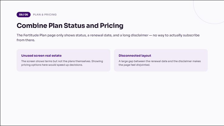 Audit finding 5 of 5: combine plan status and pricing
