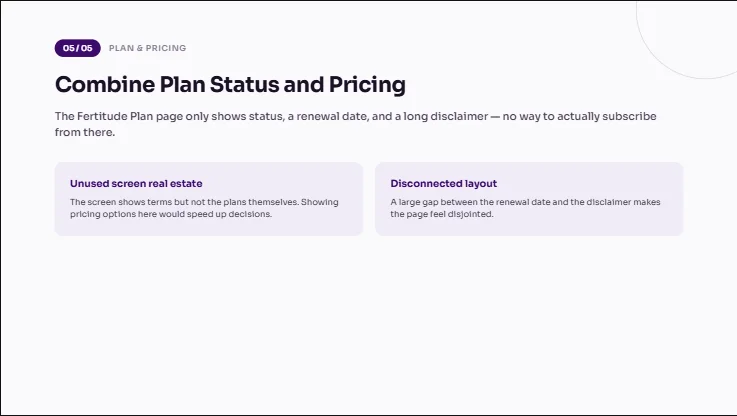 Audit finding 5 of 5: combine plan status and pricing