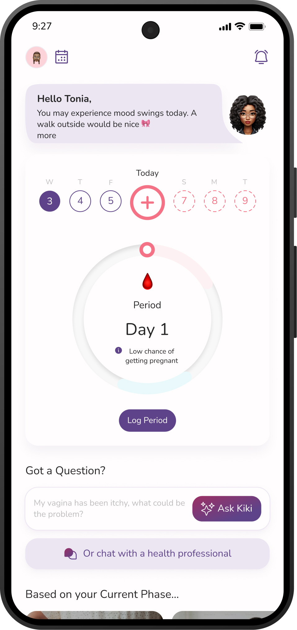 Before — original circular period tracker