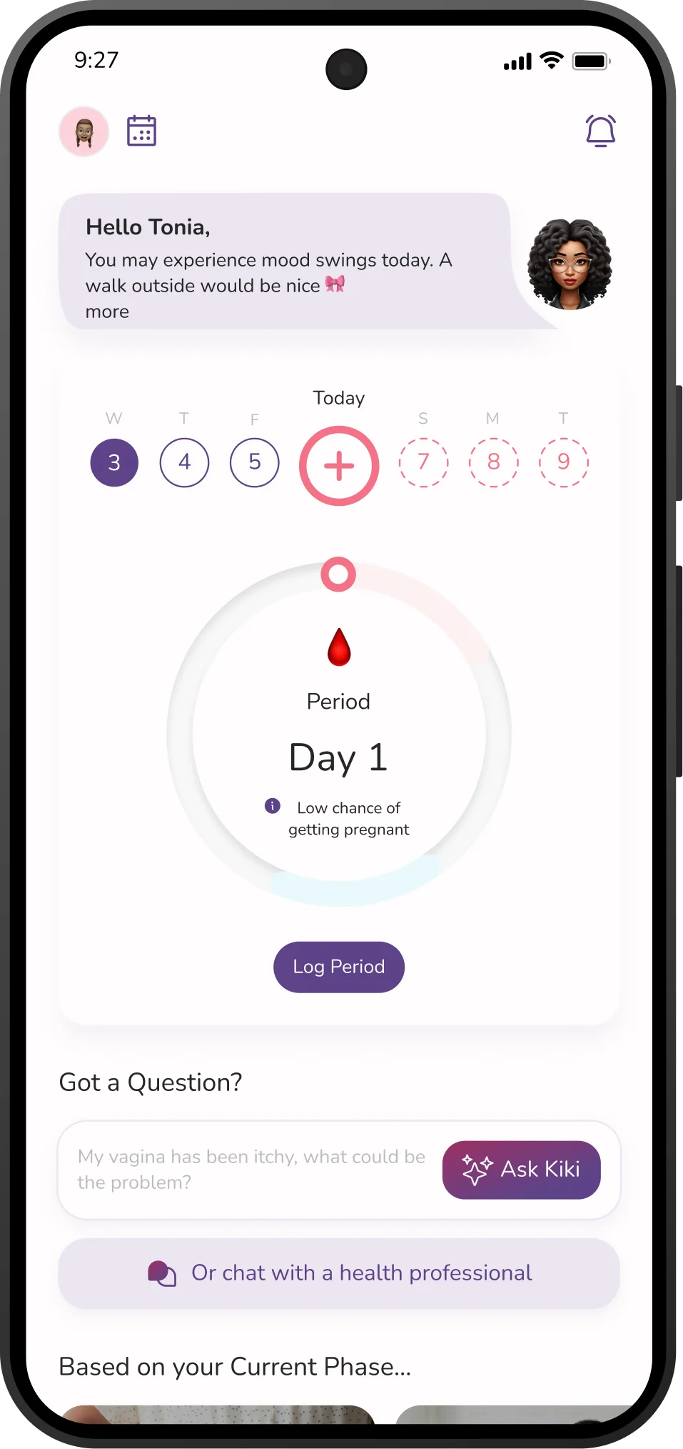 Before — original circular period tracker
