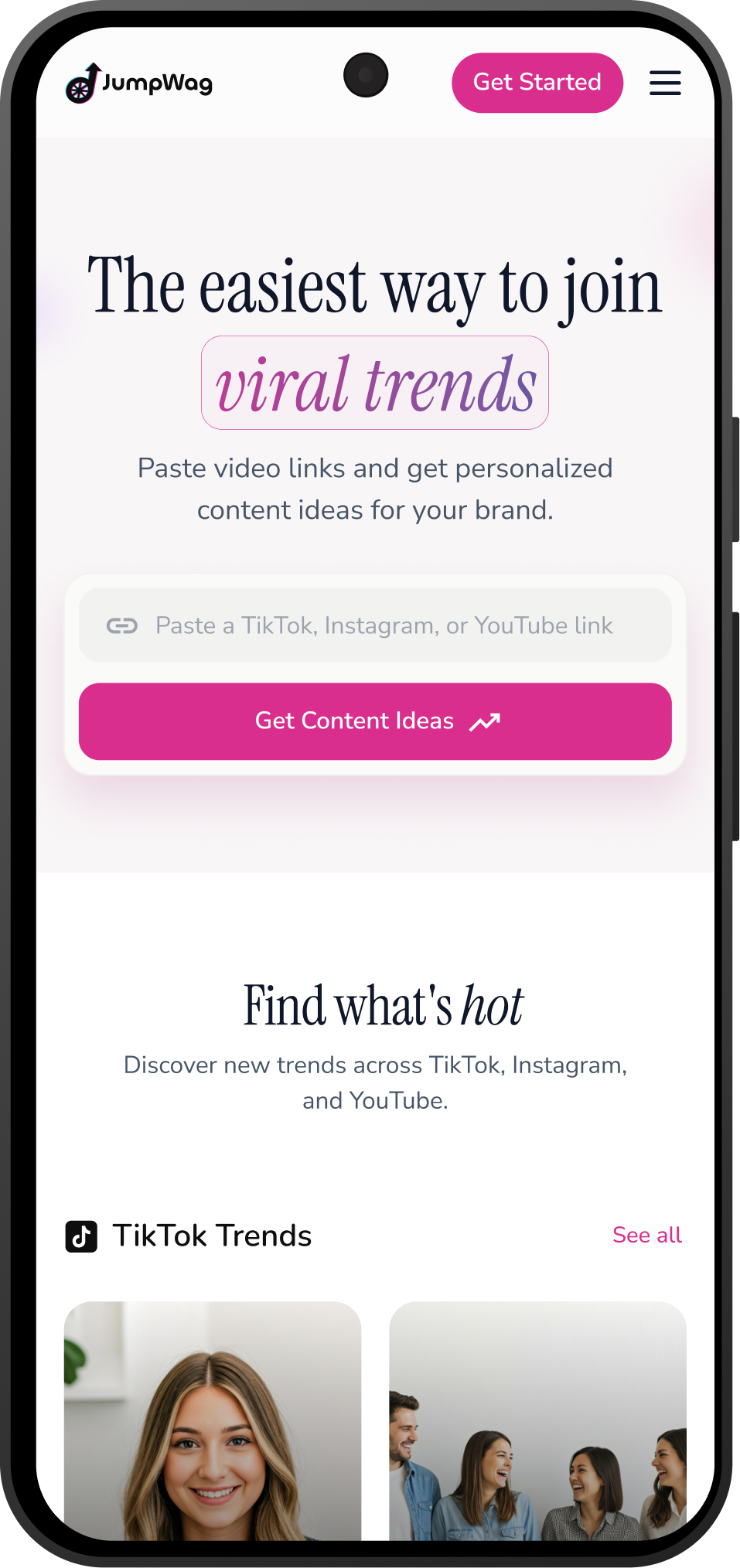 JumpWag homepage with viral trends headline
